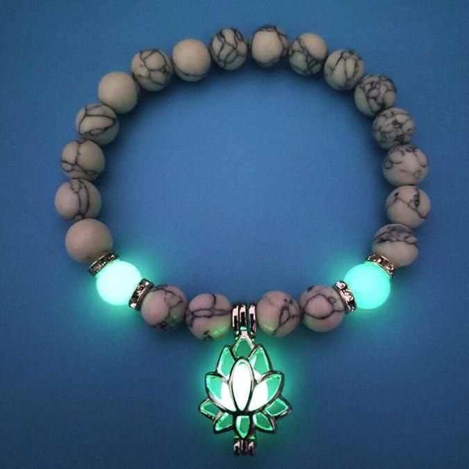 Glowing in The Dark Moon Lotus Flower Shaped Charm Bracelet for Men Women