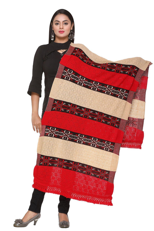 Women's Woolen Color Block Pattern Winter Stole